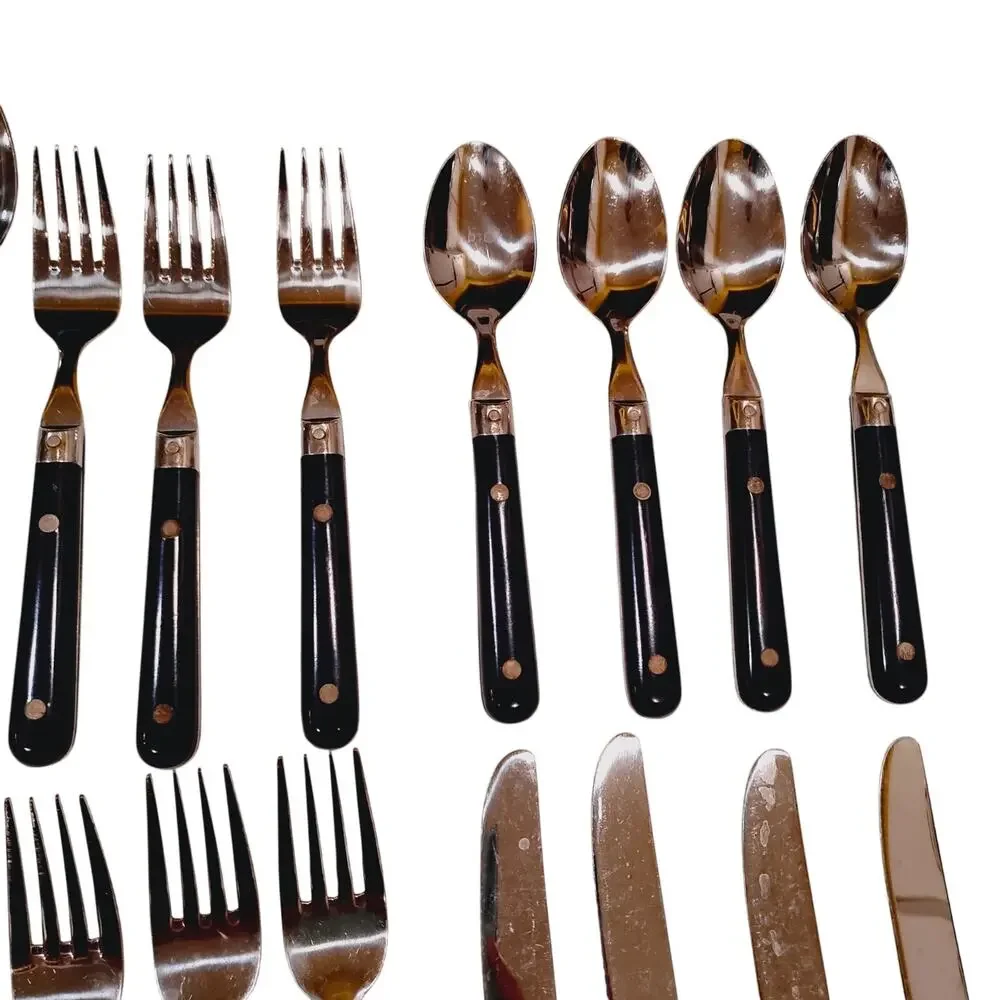 NAVY Cobalt Blue Handle Riveted Stainless Flatware Korea 22 Pieces Unbranded